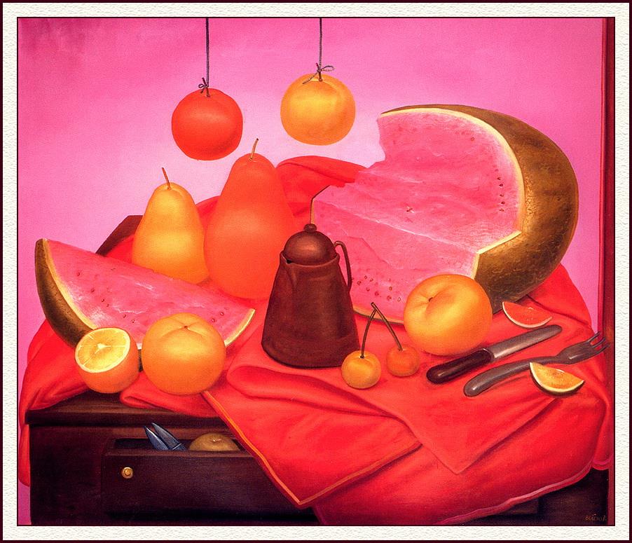 Stillleben mit Wassermelone Fernando Botero Ölgemälde
